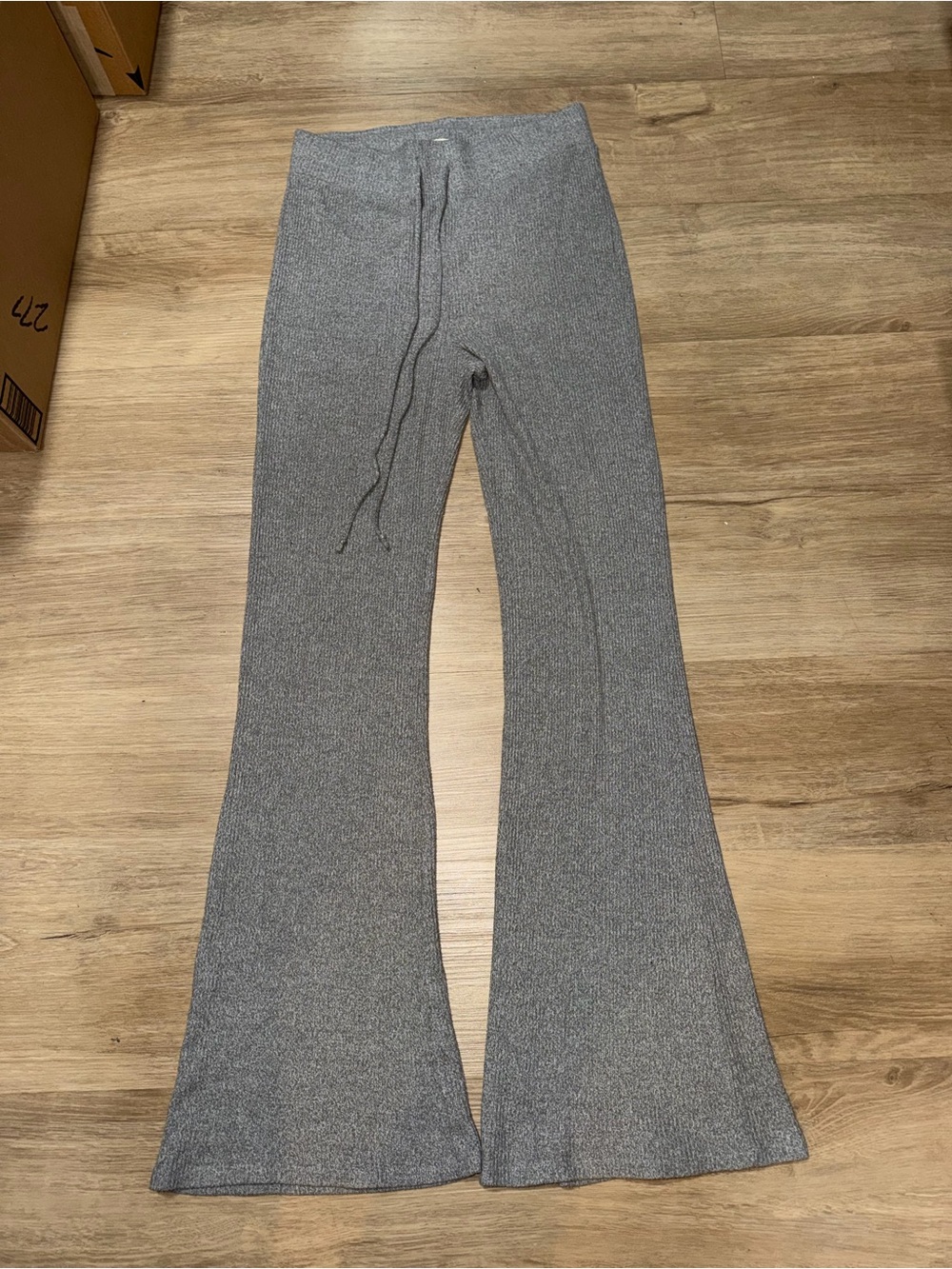 Garage Gray Ribbed Flared Knit Pants with Drawstring
